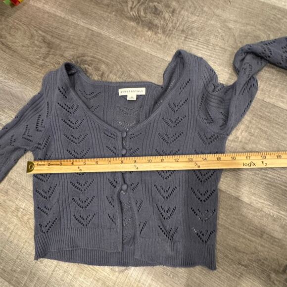aeropostale Long Sleeve Button Front Cropped Flyaway Cardigan Grey Womens XS - Picture 5 of 9